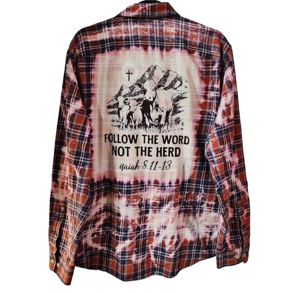 Follow The Word Not The Herd Custom Upcycled Christian Plaid Shirt, 1X - Picture 4 of 4
